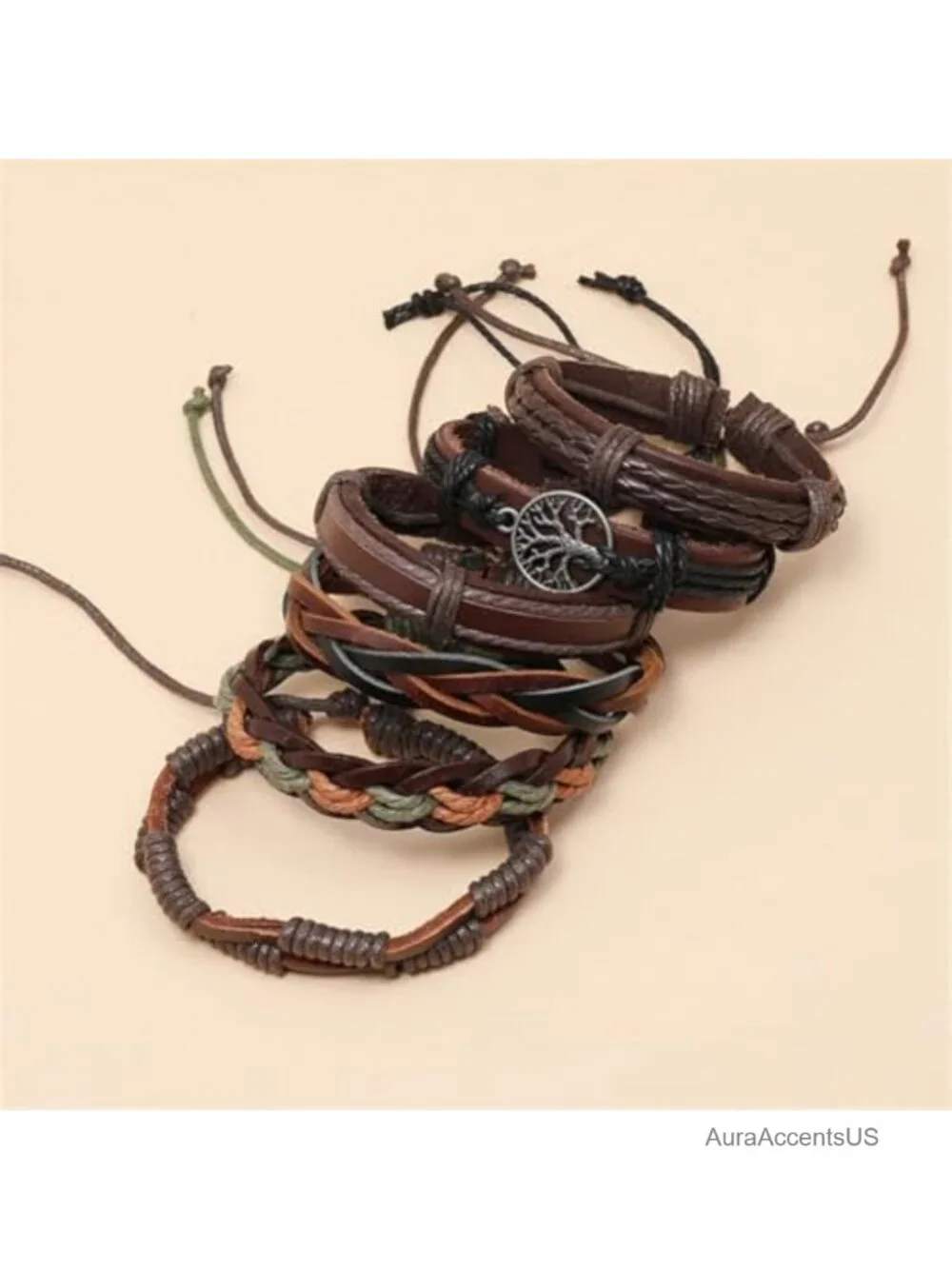 Multilayer Braided Faux Leather Wrap Cuff Bracelet Punk Gothic Grunge